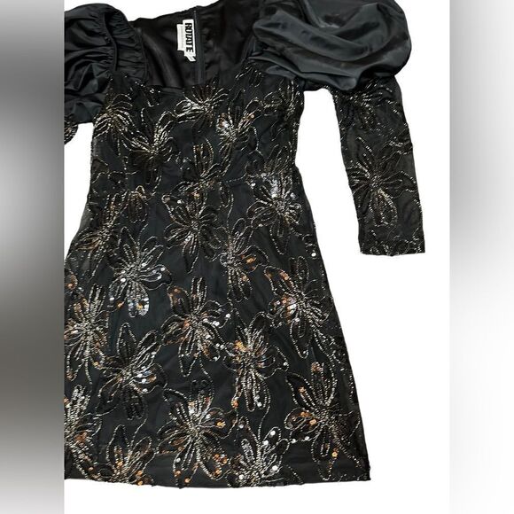 Rotate Birger Christensen Sequin Embellished Puff sleeve Black mini 10 US - Picture 7 of 14